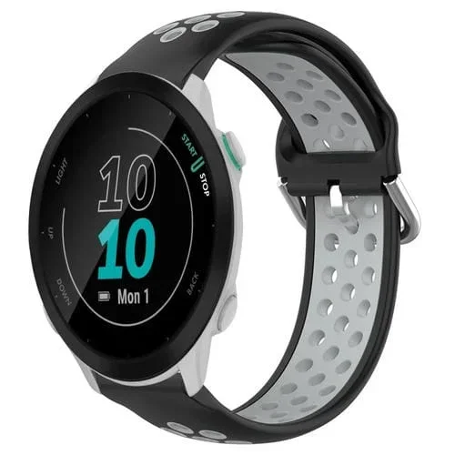 Correa de Reloj Garmin Forerunner 55 20mm Silicona Deportiva Transpirable Perforada (Negro + Gris)