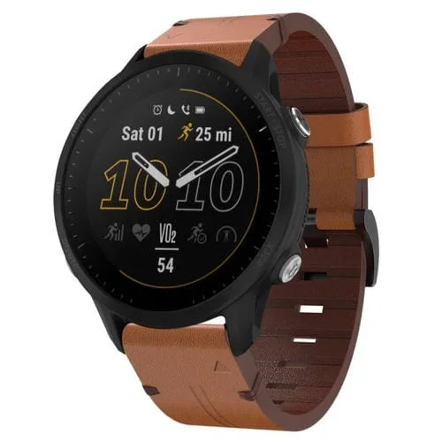 Correa de Reloj Garmin Forerunner 955 Cuero 22mm con Hebilla de Acero (Marrón)