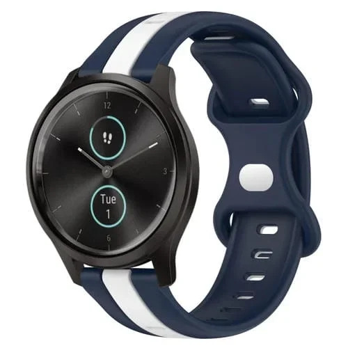 Correa de Reloj Garmin Garminmove Style 20mm Silicona Dos Colores (Blanco + Azul) con Hebilla de Mariposa