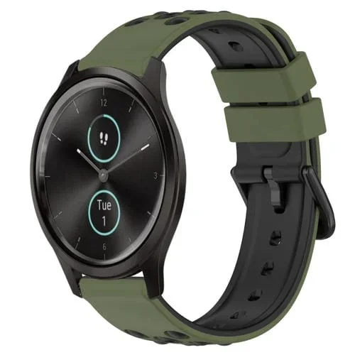Correa de Reloj Garmin Garminmove Style 20mm Silicona Porosa Dos Colores (Verde Militar + Negro)