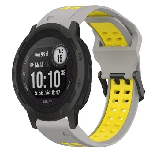 Correa de Reloj Garmin Instinct 2 Solar 22mm Silicona Hebilla Inversa (Gris + Amarillo)