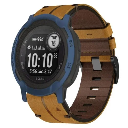 Correa de Reloj Garmin Instinct 2 Solar 22mm Textura de Cuero (Marrón)
