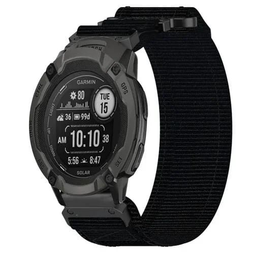 Correa de Reloj Garmin Instinct 2 Solar Nailon 22mm con Cierre de Gancho y Bucle (Negro)