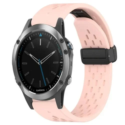 Correa de Reloj Garmin Quatix 5 Silicona 22mm con Orificio y Hebilla Plegable (Rosa)