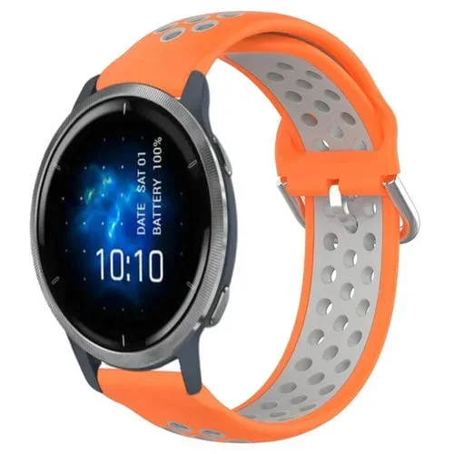 Correa de Reloj Garmin Venu 2 22mm silicona deportiva transpirable perforada (Naranja + Gris)