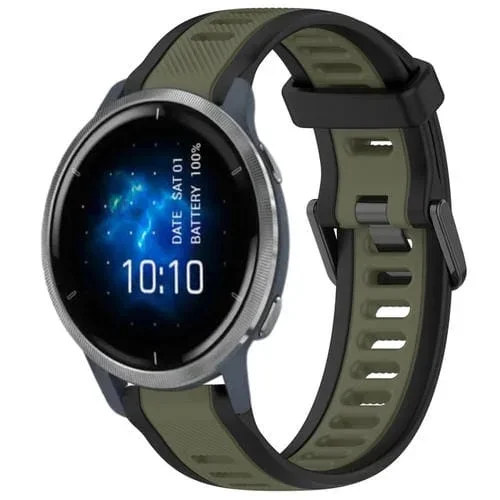 Correa de Reloj Garmin Venu 2 Silicona Texturizada Dos Colores 22mm (Verde + Negro)