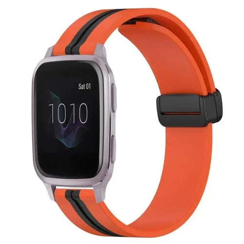 Correa de Reloj Garmin Venu Sq 20mm Silicona con Cierre Magnético Plegable (Naranja + Negro)