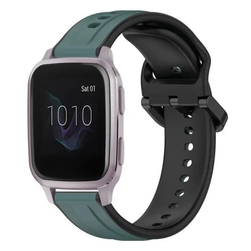 Correa de Reloj Garmin Venu Sq Silicona Dos Colores Bucle Convexo 20mm (Verde Oliva + Negro)