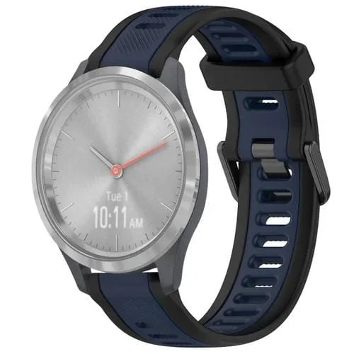 Correa de Reloj Garmin Vivomove 3S Silicona Texturizada Dos Colores 18mm (Azul Medianoche + Negro)