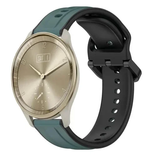 Correa de Reloj Garmin Vivomove Trend 20mm Convex Loop Silicona Dos Colores (Verde Oliva + Negro)