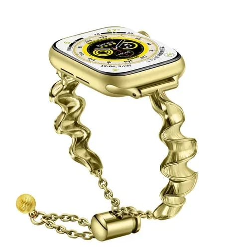 Correa de Reloj Metal Apple Watch 3 42mm con Ondas de Cinta (Dorado)