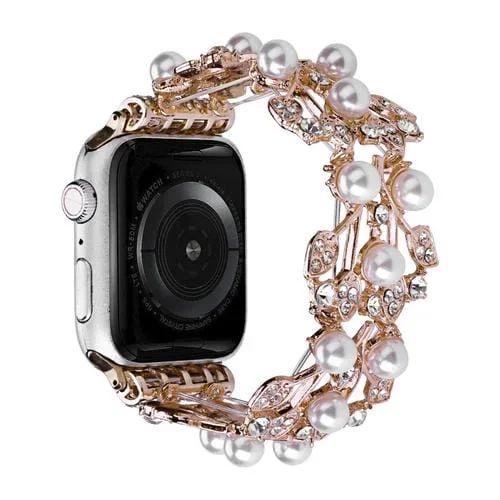 Correa de Reloj Metal con Cuentas Cuatro Hojas para Apple Watch 4 40mm (Oro Rosa)