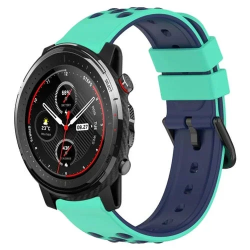 Correa de Reloj para Amazfit 3 22mm Silicona Porosa Dos Colores (Verde Lima + Azul)
