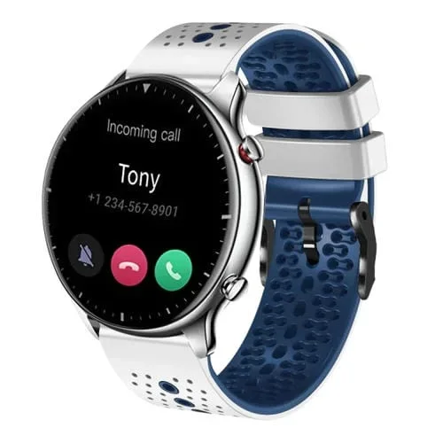 Correa de Reloj para Amazfit GTR 2 22mm Silicona Bicolor Perforada (Blanco + Azul)