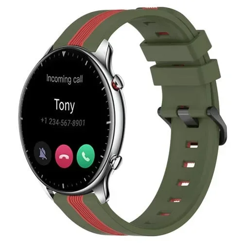 Correa de Reloj para Amazfit GTR 2 22mm Silicona Dos Colores Vertical (Verde Militar + Rojo)