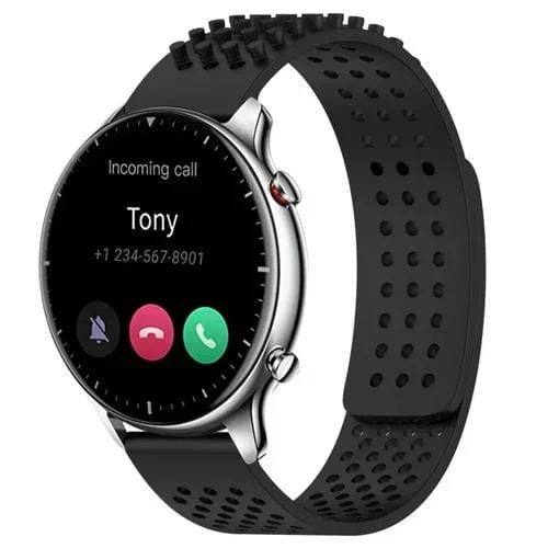 Correa de Reloj para Amazfit GTR 2 de Silicona con Puntos 3D Transpirables y Orificios 22mm (Negro)