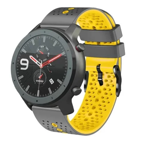 Correa de Reloj para Amazfit GTR 47mm 22mm Silicona Bicolor Perforada (Gris + Amarillo)