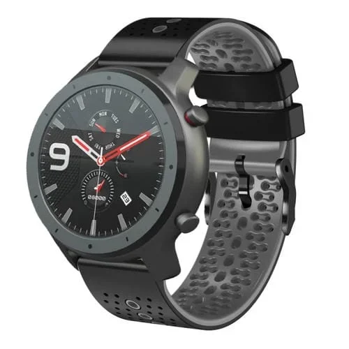 Correa de Reloj para Amazfit GTR 47mm 22mm Silicona Bicolor Perforada (Negro + Gris)
