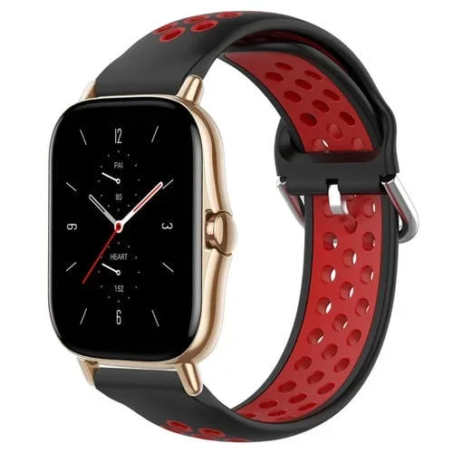 Correa de Reloj para Amazfit GTS 2 20mm Silicona Deportiva Transpirable Perforada (Negro + Rojo)