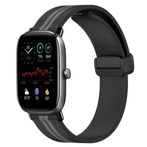 Correa de Reloj para Amazfit GTS 2 Mini 20mm Silicona con Cierre Magnético Plegable (Negro + Gris)