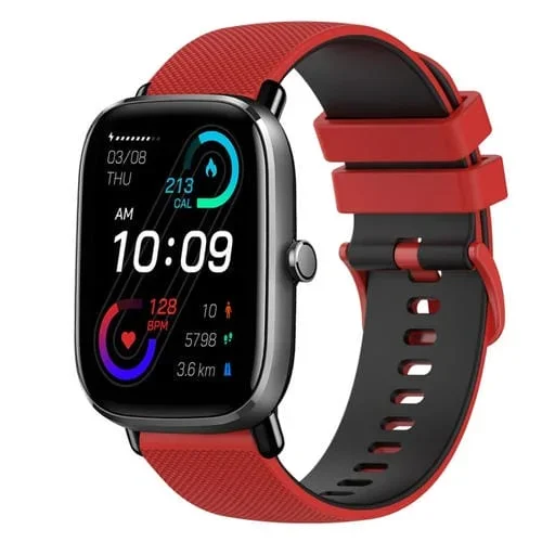 Correa de Reloj para Amazfit GTS 2 Mini 20mm Silicona Dos Colores a Cuadros (Rojo + Negro)