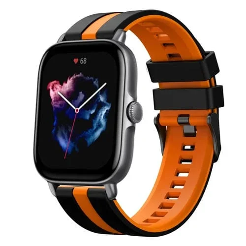 Correa de Reloj para Amazfit GTS 3 Silicona Deportiva Dos Colores 20mm (Negro + Naranja)