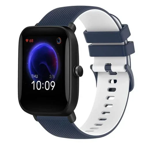 Correa de Reloj para Amazfit Pop 20mm Silicona Dos Colores a Cuadros (Azul Oscuro + Blanco)
