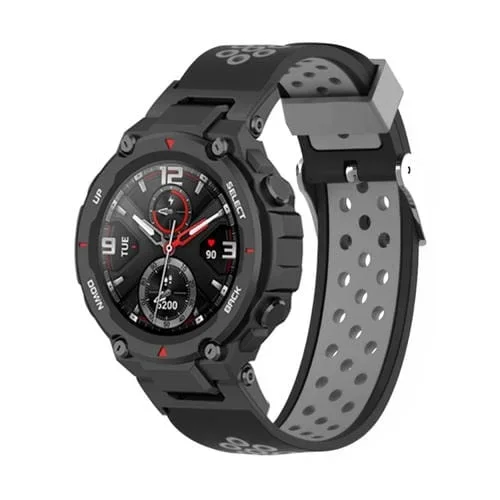 Correa de Reloj para Amazfit T-Rex T-Rex Pro Ares Silicona Dos Colores con Orificios 3 Filas (Gris Negro)