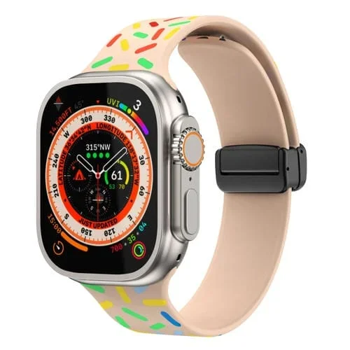 Correa de Reloj para Apple Watch 4 44mm Rainbow Dots silicona magnética con hebilla (Rosa)