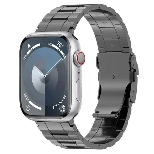 Correa de Reloj para Apple Watch Se 2022 de Acero de Titanio Trapezoidal con Hebilla de Seguridad 44mm (Gris)