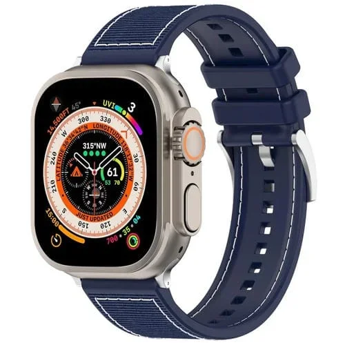 Correa de Reloj para Apple Watch Series 4 44mm Silicona Trenzada Nailon Híbrido con Hebilla (Azul Medianoche)