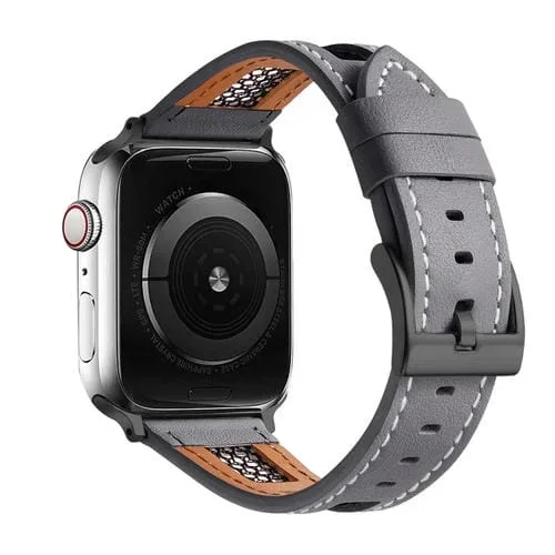 Correa de Reloj para Apple Watch Series 7 Cuero Genuino Piel de Becerro Malla 45mm (Gris)