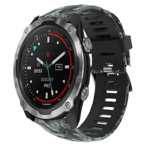 Correa de Reloj para Garmin Descent Mk 2 26mm silicona estampado camuflaje (Negro + Camuflaje Digital)