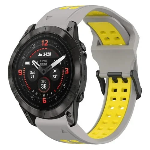 Correa de Reloj para Garmin Epix Pro 51mm 26mm Silicona con Hebilla Inversa (Gris + Amarillo)