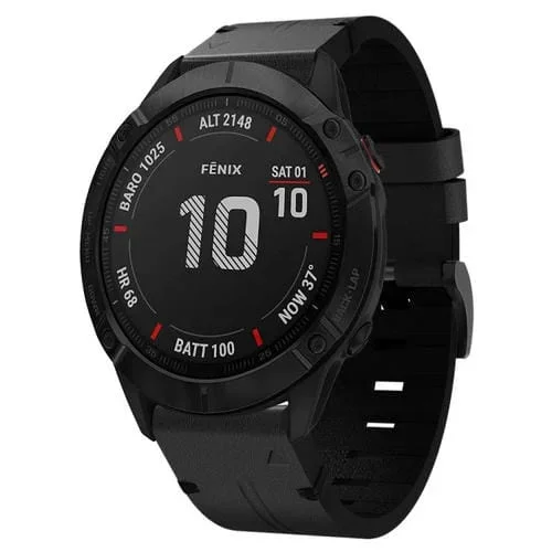 Correa de Reloj para Garmin Fenix 6X Zafiro 26mm Cuero con Hebilla de Acero (Negro)