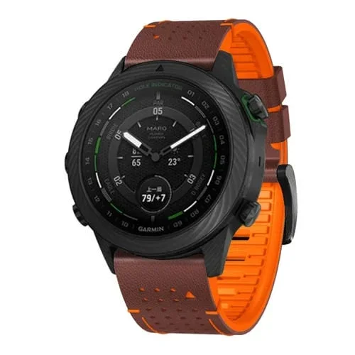 Correa de Reloj para Garmin Fenix 7X 26mm Liberación Rápida Cuero Silicona con Orificio (Café Naranja)