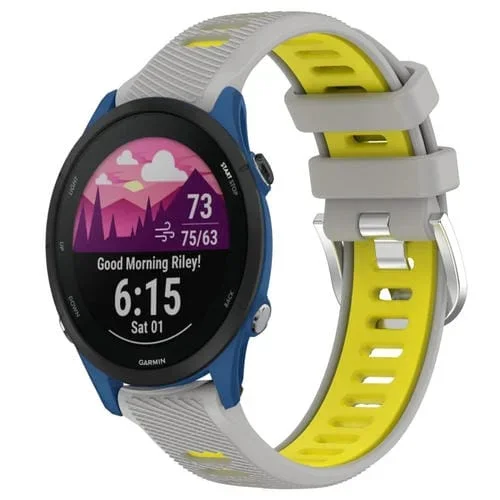 Correa de Reloj para Garmin Forerunner 255 22mm Deportes con Hebilla de Acero (Gris + Amarillo)