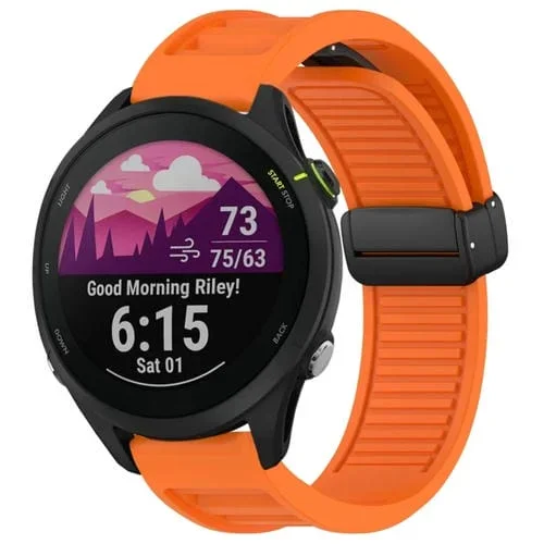 Correa de Reloj para Garmin Forerunner 255 Music de Silicona con Hebilla Magnética Plegable 22mm (Naranja)