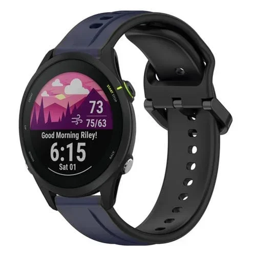 Correa de Reloj para Garmin Forerunner 255 Silicona Dos Colores Bucle Convexo 22mm (Azul Medianoche + Negro)