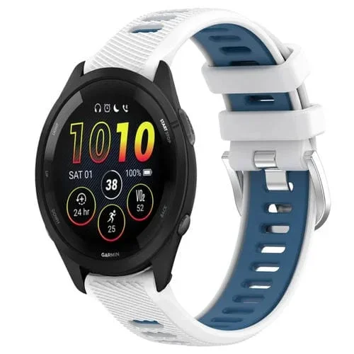 Correa de Reloj para Garmin Forerunner 265 22mm deportes silicona hebilla acero (Blanco + Azul)