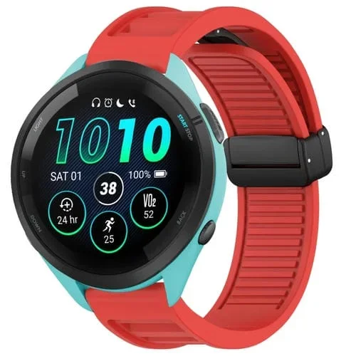 Correa de Reloj para Garmin Forerunner 265 de Silicona con Hebilla Magnética Plegable 22mm (Rojo)
