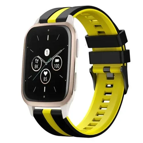 Correa de Reloj Para Garmin Forerunner Sq2 Music Silicona Deportiva 20mm (Negro + Amarillo)
