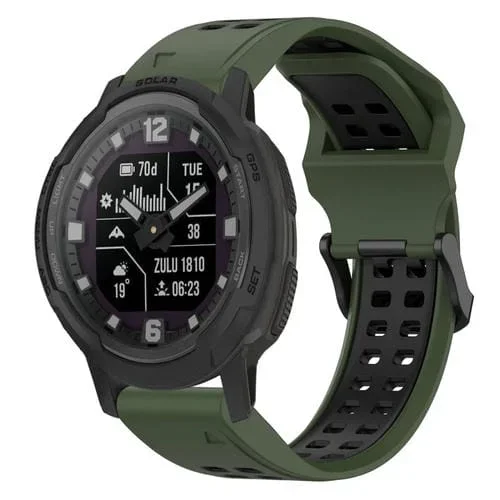 Correa de Reloj para Garmin Instinct Crossover Solar 22mm Silicona con Hebilla Inversa Dos Colores (Verde Militar + Negro)