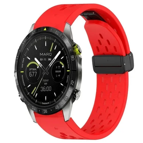Correa de Reloj para Garmin Marq Athlete de Silicona con Orificio y Hebilla Plegable de 22mm (Rojo)