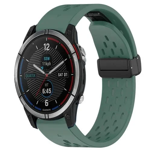 Correa de Reloj para Garmin Quatix 7 Silicona con Orificio y Hebilla Plegable 22mm (Verde Oscuro)
