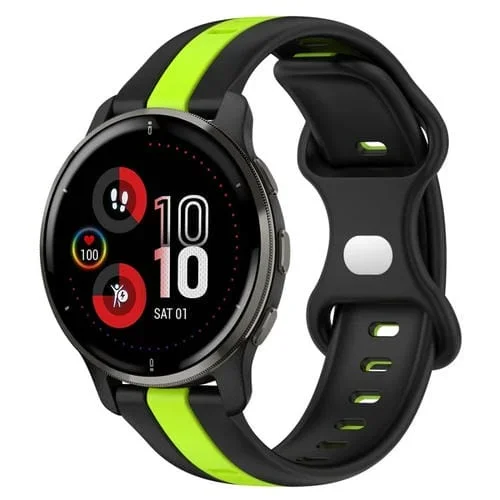 Correa de Reloj para Garmin Venu 2 Plus 20mm silicona dos colores (Negro + Verde) con hebilla de mariposa