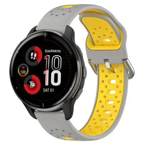 Correa de Reloj para Garmin Venu 2 Plus Silicona Bicolor Transpirable 20mm (Gris + Amarillo)