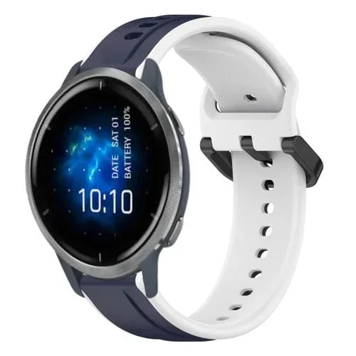 Correa de Reloj para Garmin Venu 2 Silicona Dos Colores Bucle Convexo 22mm (Azul Medianoche + Blanco)
