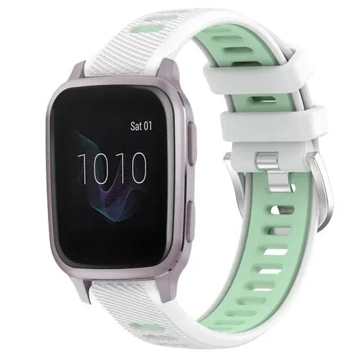 Correa de Reloj para Garmin Venu Sq 20mm Deportes Dos Colores con Hebilla de Acero (Blanco + Verde Azulado)