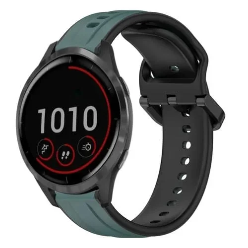 Correa de Reloj para Garmin Vivoactive4 de Silicona Dos Colores con Bucle Convexo 22mm (Verde Oliva + Negro)